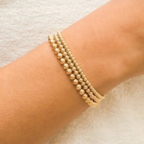 Waterproof Gold Bead Stretch Bracelets Set of 2 Stackable You pick Size PRETTY - Picture 9 of 16